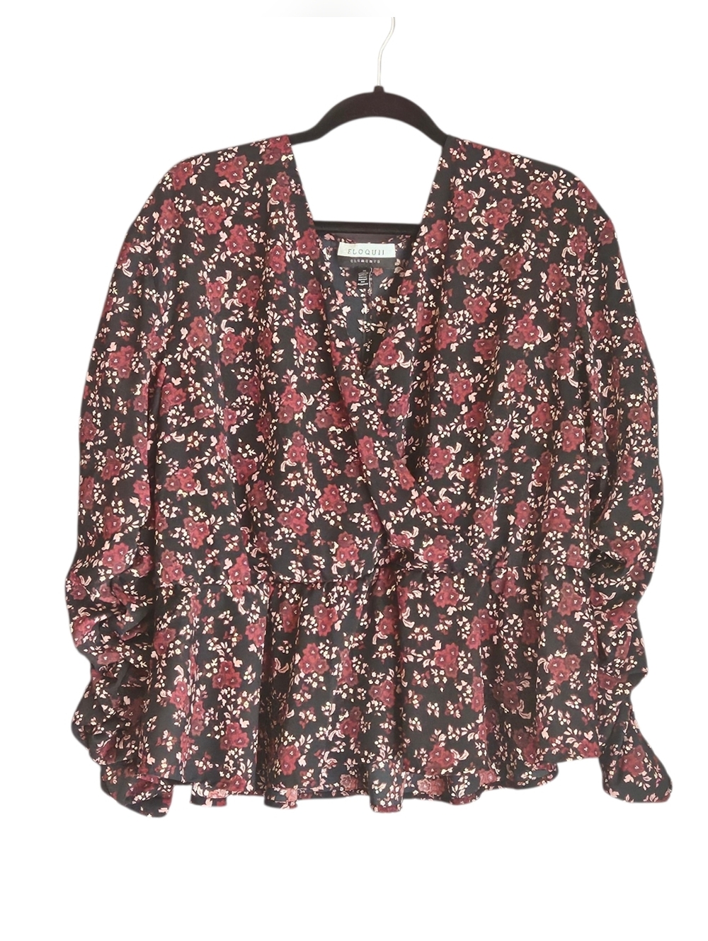 Eloquii Elements Floral Peplum Blouse Surplice Top Size 18